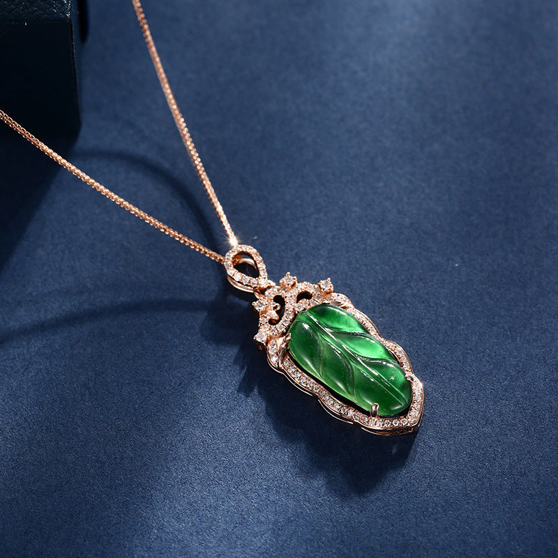 Jadeite Necklace With Gold Inlaid Branches And Jade Leaves Curren