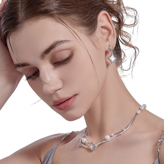 XINGX Series Light Luxury Woven Asterism Necklace High Sense Short Pearl Necklace Curren