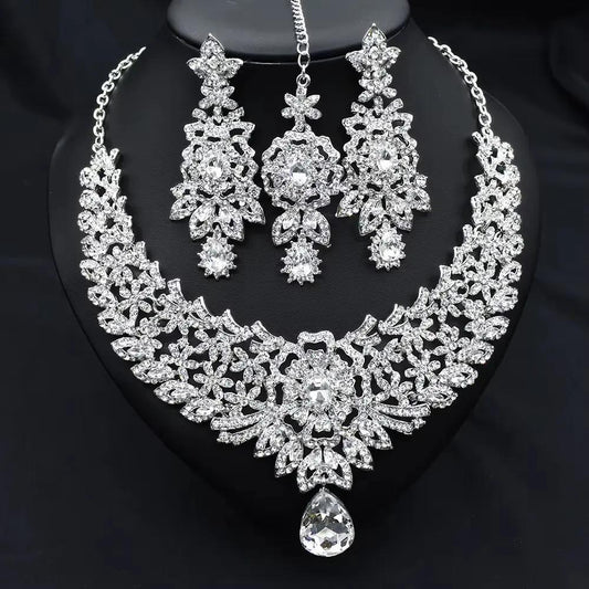 C30 Wedding Forehead Chain Necklace Earrings Set Dubai Jewelery