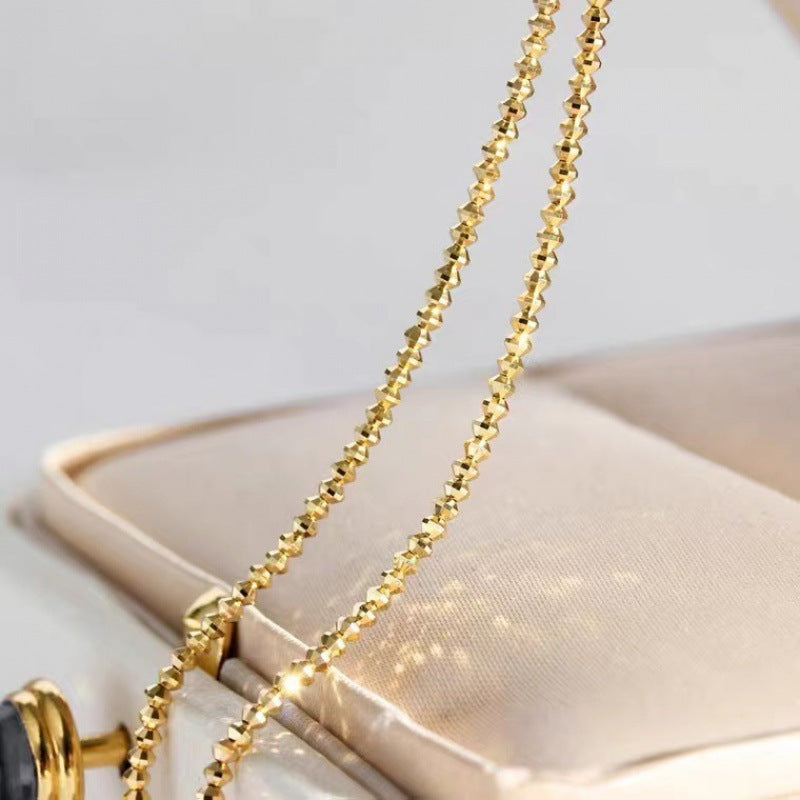 18K Gold Necklace Bungee Laser Bead Wave Bead Chain Curren