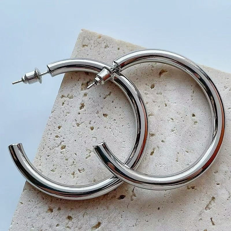 European And American Copper-plated Gold Thick Hoop Earrings Curren