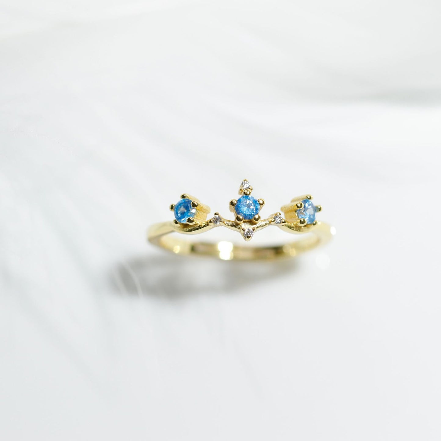 Light Luxury Moon Half Serenade Aquamarine S925 Silver Ring Female Retro Hand Accessories Curren