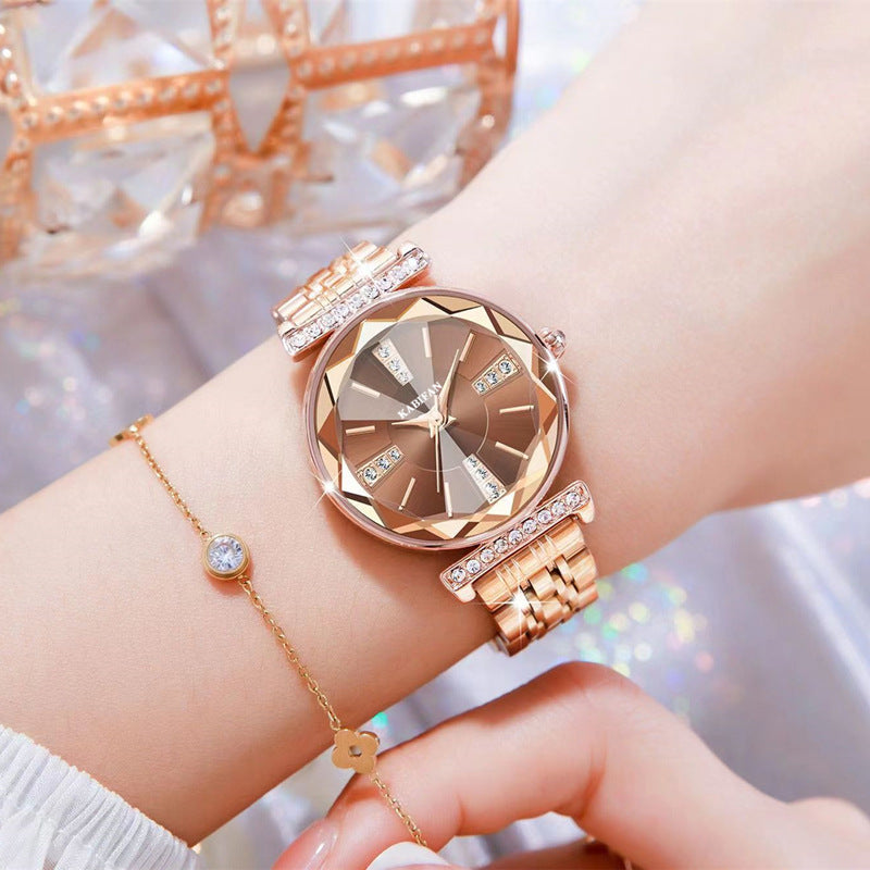 Women's Diamond Mirror Fashion Waterproof Steel Watch Curren