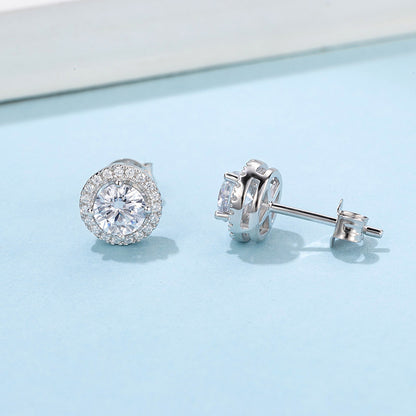 Round Bag Ear Studs Four-claw Moissanite Stud Earrings Curren