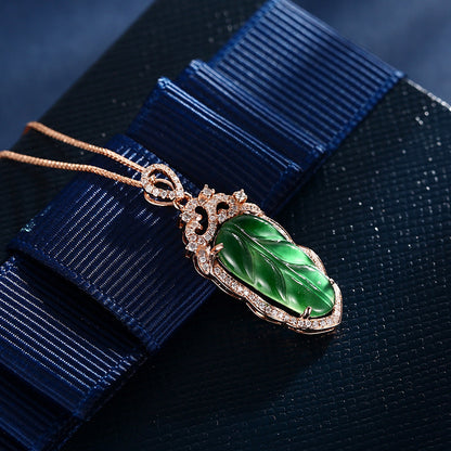 Jadeite Necklace With Gold Inlaid Branches And Jade Leaves Curren