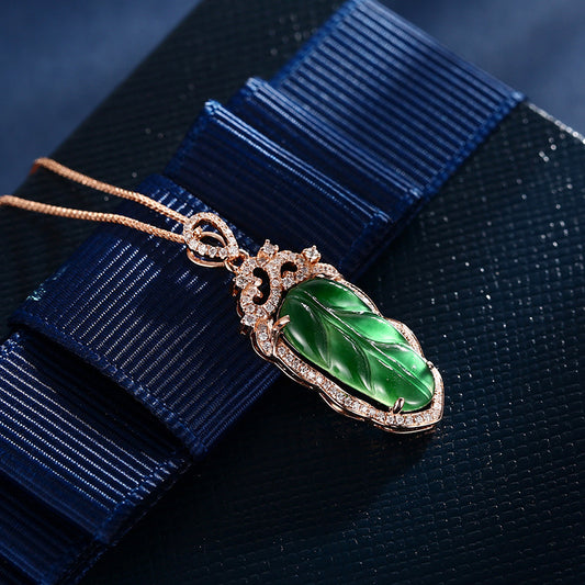 Jadeite Necklace With Gold Inlaid Branches And Jade Leaves Curren