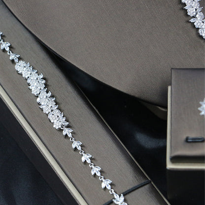 Bridal Wedding Dinner Jewelry Suit Fashion Rose Zircon Necklace Earrings Four-piece Set Curren