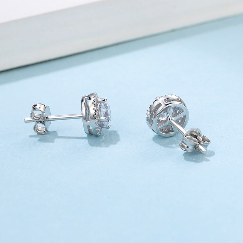 Round Bag Ear Studs Four-claw Moissanite Stud Earrings Curren