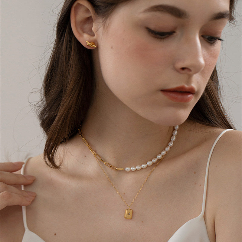 Women's Temperament Natural Pearl Stitching Necklace Curren