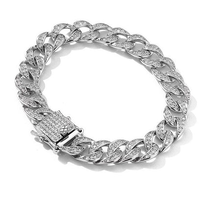 Sterling Silver Moissanite Cuban Link Chain Bracelet Full Diamond Curren