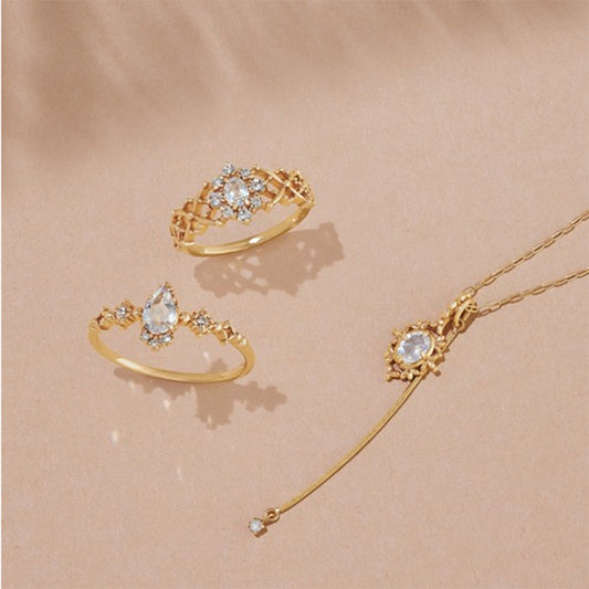 S925 Gold Plated Moonstone Thin Ring Women's Ring Curren