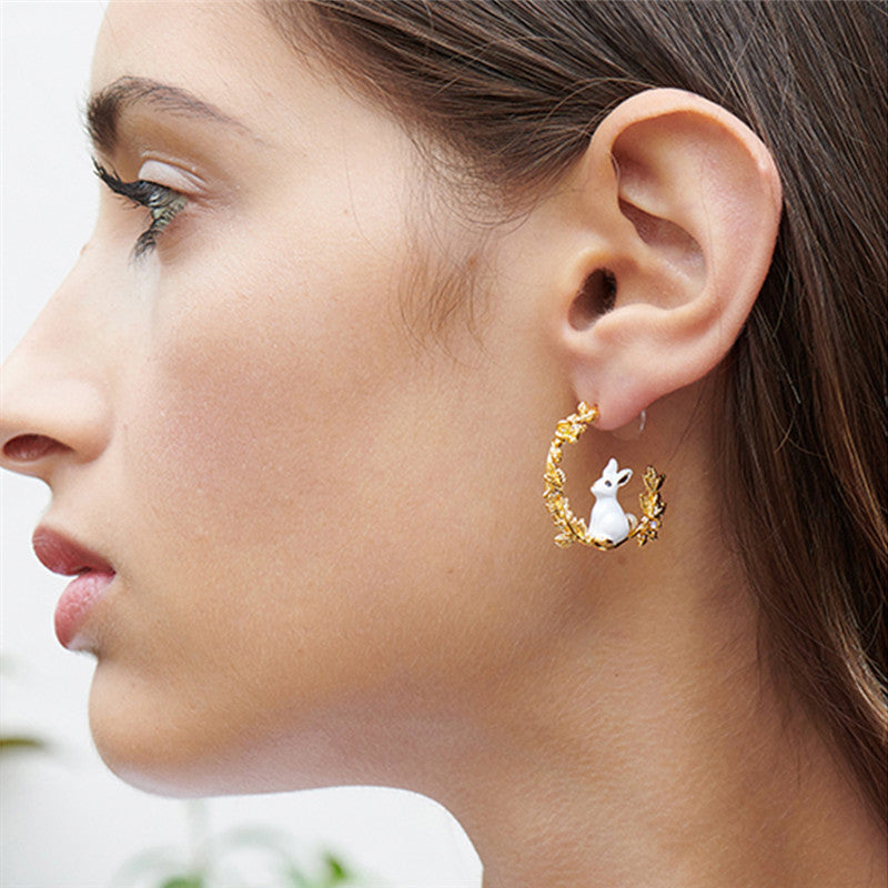 Cute Little White Rabbit Wheat Ear Earrings Curren
