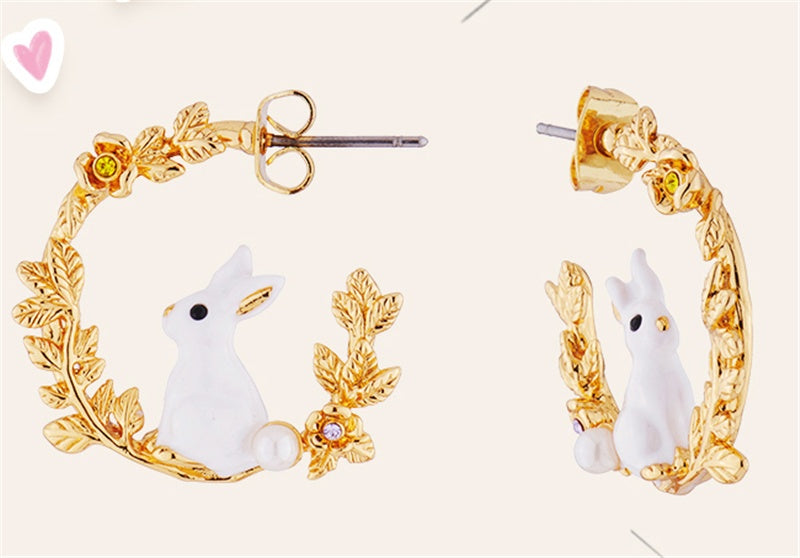 Cute Little White Rabbit Wheat Ear Earrings Curren