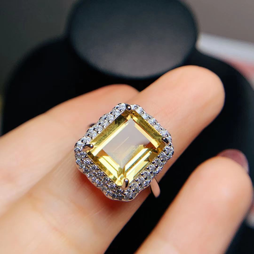 Citrine Rose Gold Ring 925 Silver Ring Holder Open Mouth Design Women's Ring Curren