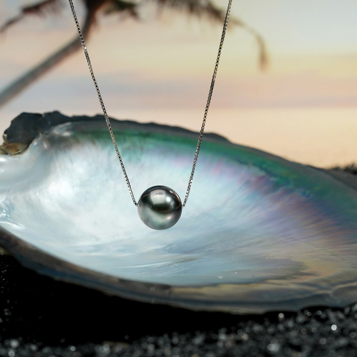 Natural Perfect Circle Strong Light Tahitian Black Pearl Pendant S925 Silver Necklace Curren