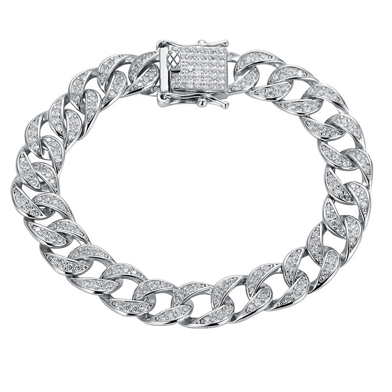 Sterling Silver Moissanite Cuban Link Chain Bracelet Full Diamond Curren
