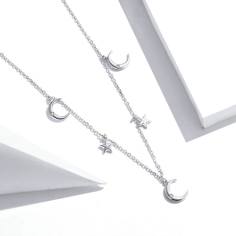 Star and Moon Zircon Necklace null