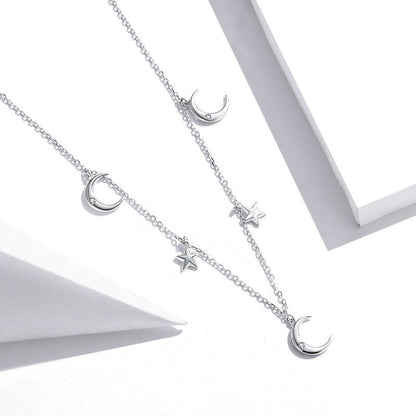Star and Moon Zircon Necklace null