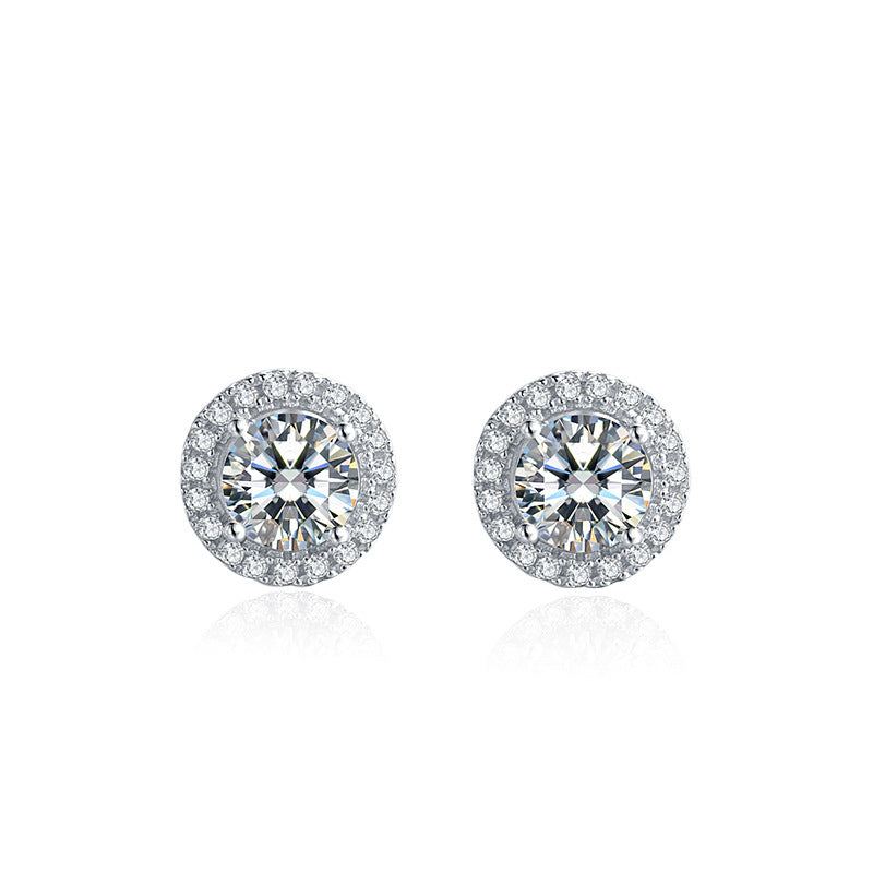 Round Bag Ear Studs Four-claw Moissanite Stud Earrings Curren