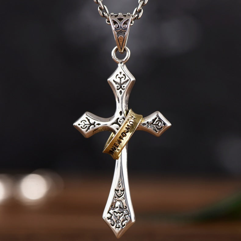 Sterling Silver Jesus Cross Personality Retro Men's And Women's Pendant Curren