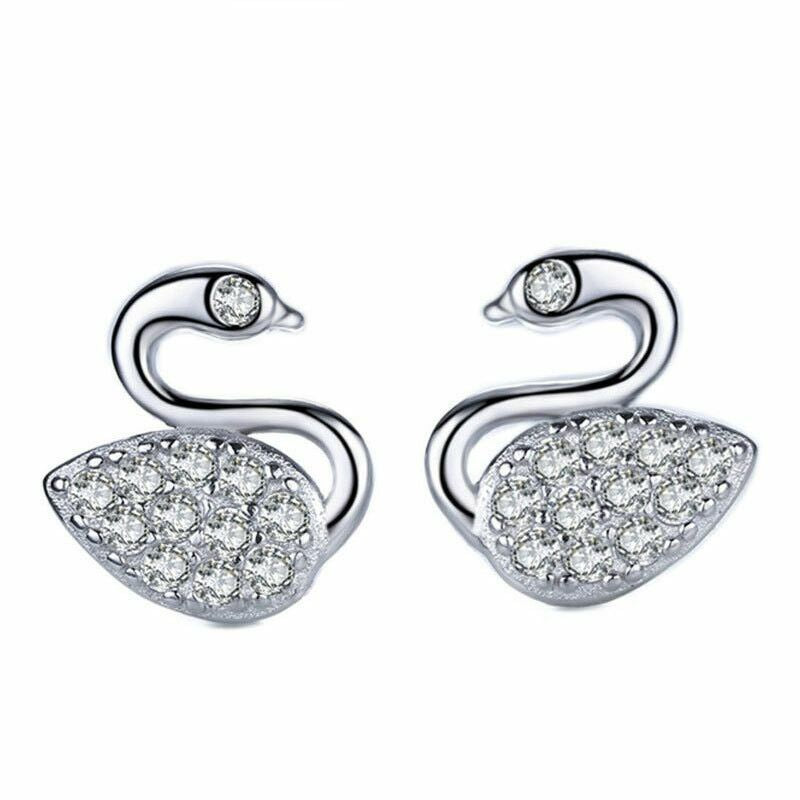 Crystal Swan Womens Girls 925 Sterling Silver 