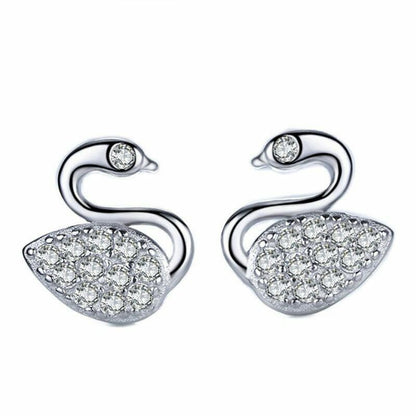 Crystal Swan Womens Girls 925 Sterling Silver 