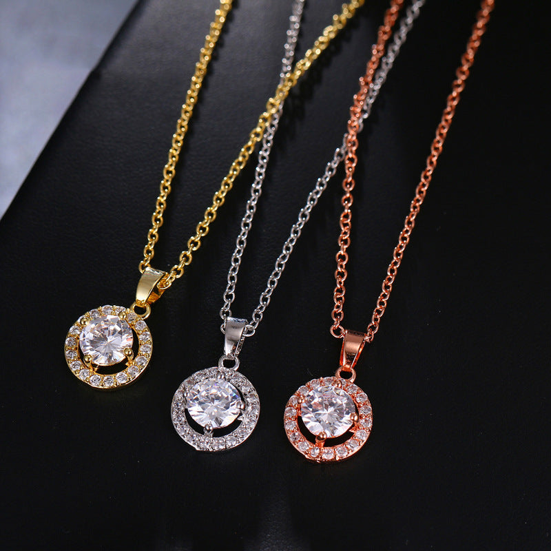 Manifold Simple Round Zircon Inlaid Clavicle Chain Necklace Earrings Two-piece Set Curren