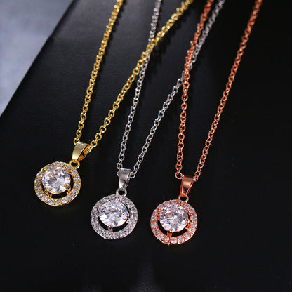 Manifold Simple Round Zircon Inlaid Clavicle Chain Necklace Earrings Two-piece Set Curren