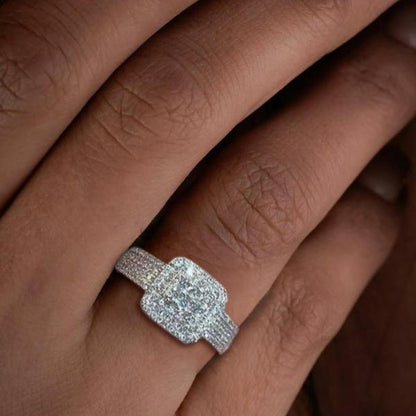 925 Sterling Silver Luxury Rhinestone Square Ring Curren