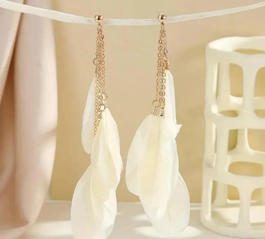 White Feathered Earrings