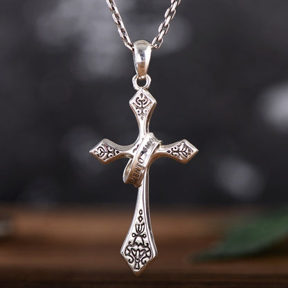 Sterling Silver Jesus Cross Personality Retro Men's And Women's Pendant Curren
