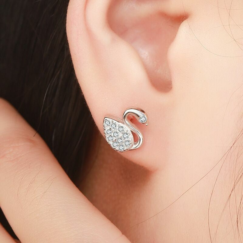 Crystal Swan Womens Girls 925 Sterling Silver 