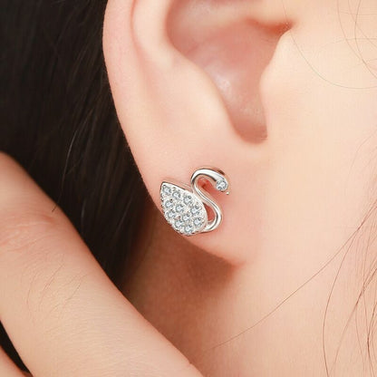 Crystal Swan Womens Girls 925 Sterling Silver 