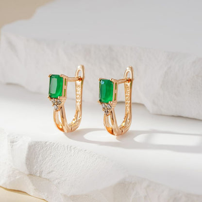 Rose Gold Square Green Zircon Stud Earrings Curren
