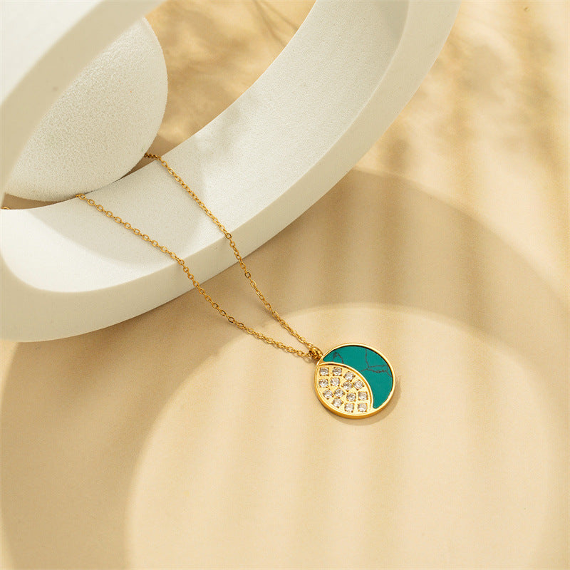 Fashion Turquoise Moon Styling Inset Zircon Gold Necklace Accessories Curren