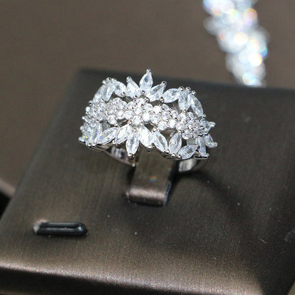 Bridal Wedding Dinner Jewelry Suit Fashion Rose Zircon Necklace Earrings Four-piece Set Curren