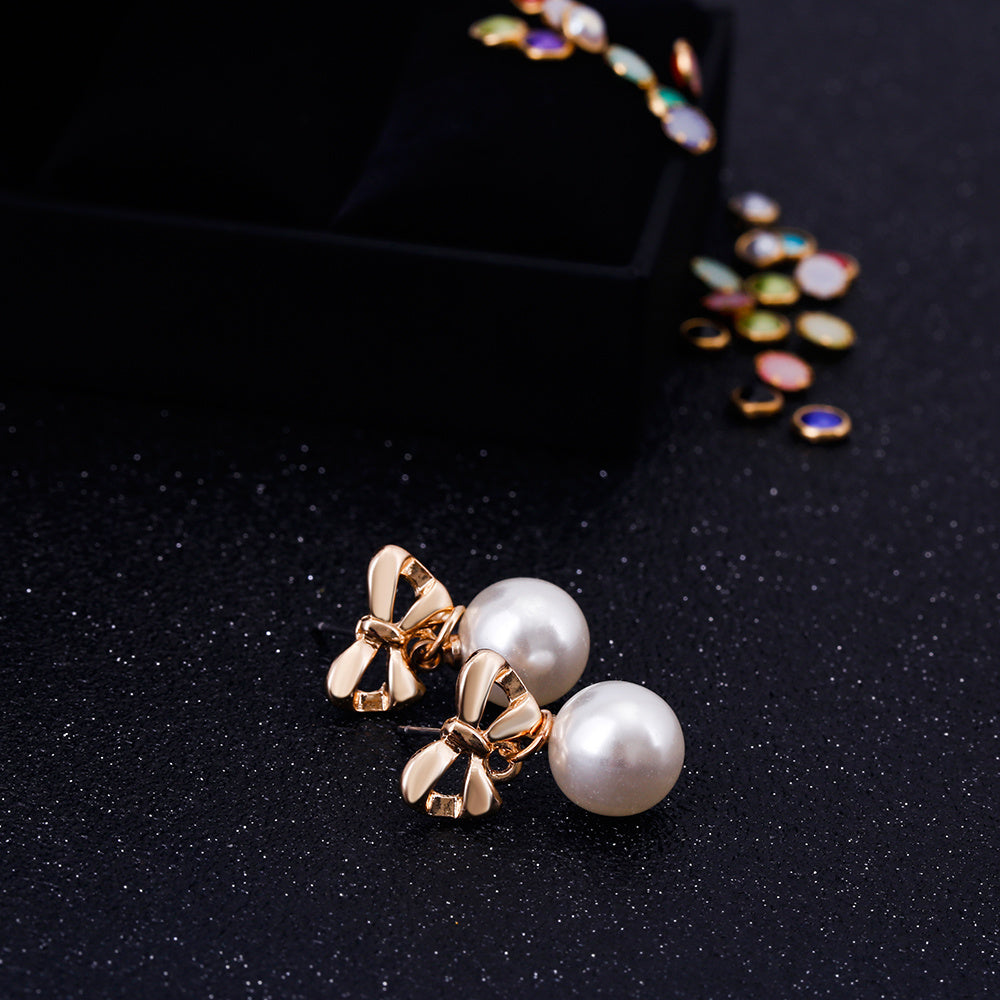 Hypoallergenic Heart-shaped Zircon Earrings Women's Bow Pearl Earrings Curren