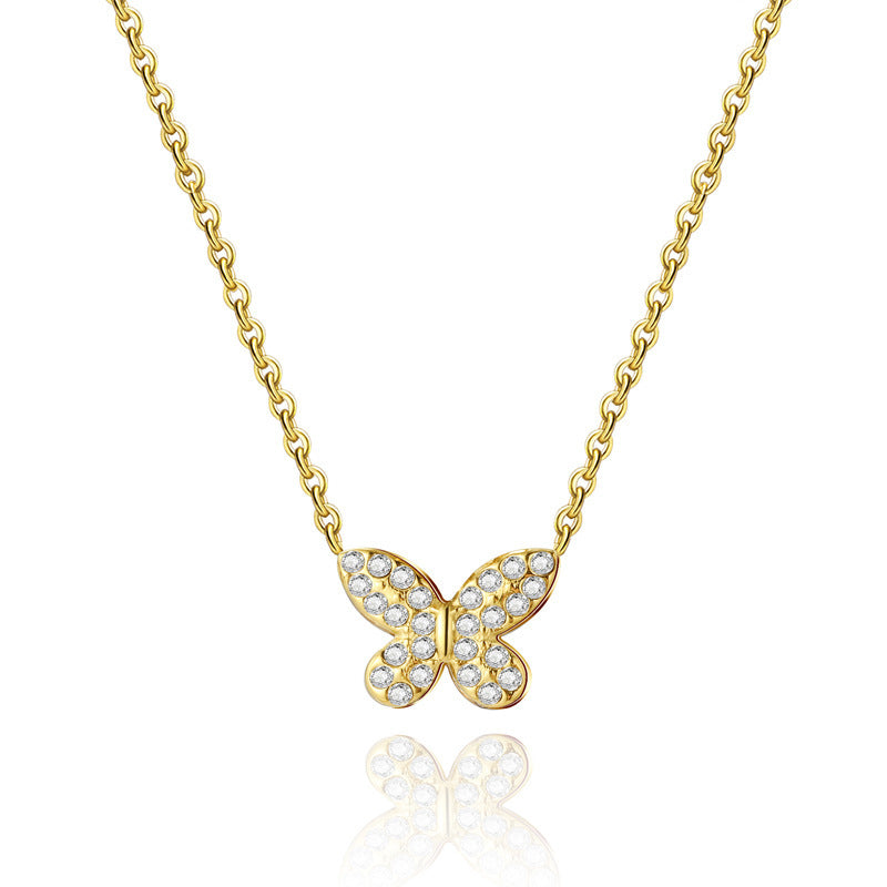 Butterfly Titanium Steel Full Diamond Exquisite Small And Versatile Simple Necklace Curren