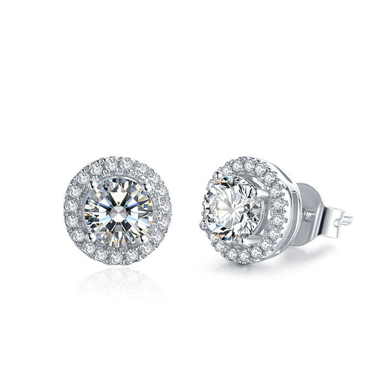 Round Bag Ear Studs Four-claw Moissanite Stud Earrings Curren
