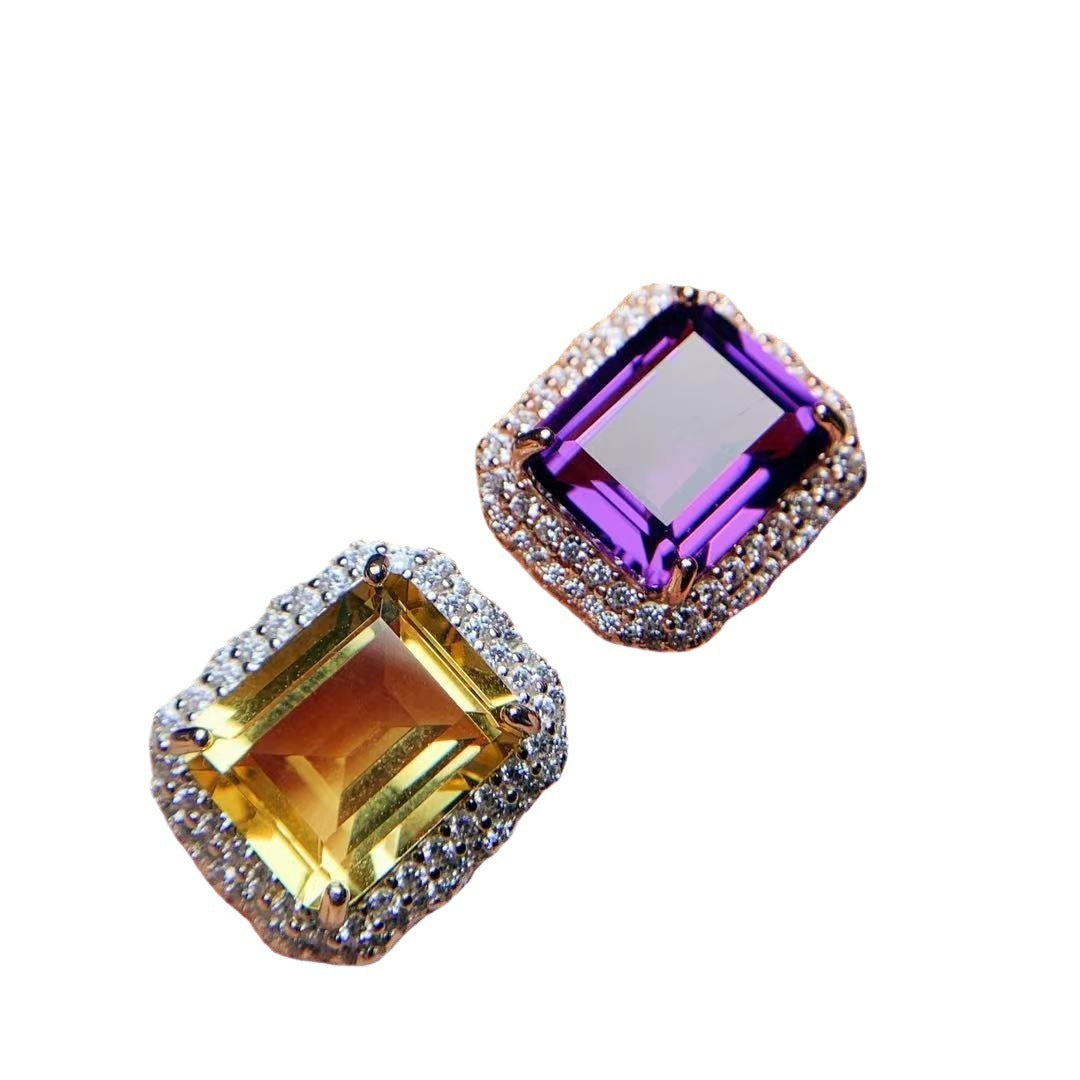 Citrine Rose Gold Ring 925 Silver Ring Holder Open Mouth Design Women's Ring Curren