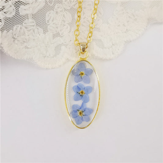 Women's New Eco-friendly Resin Real Dried Flower Necklace Curren