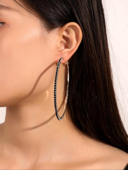 Minimalist Rhinestone Decorated Large Size Hoop Earrings