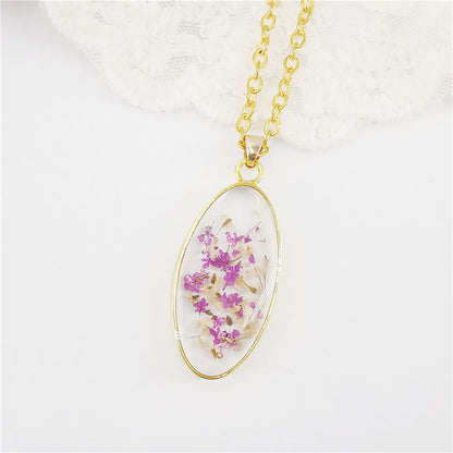 Women's New Eco-friendly Resin Real Dried Flower Necklace Curren
