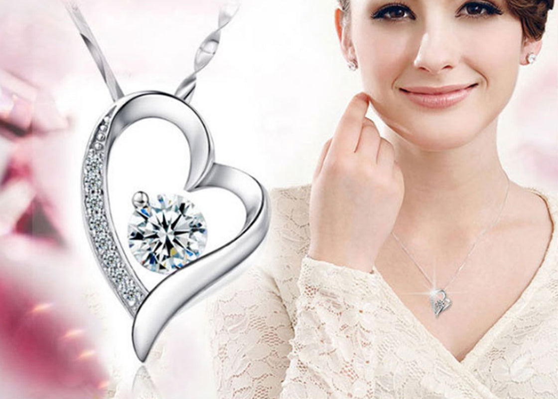 Crystal Heart Pendant 925 Sterling Silver Necklace