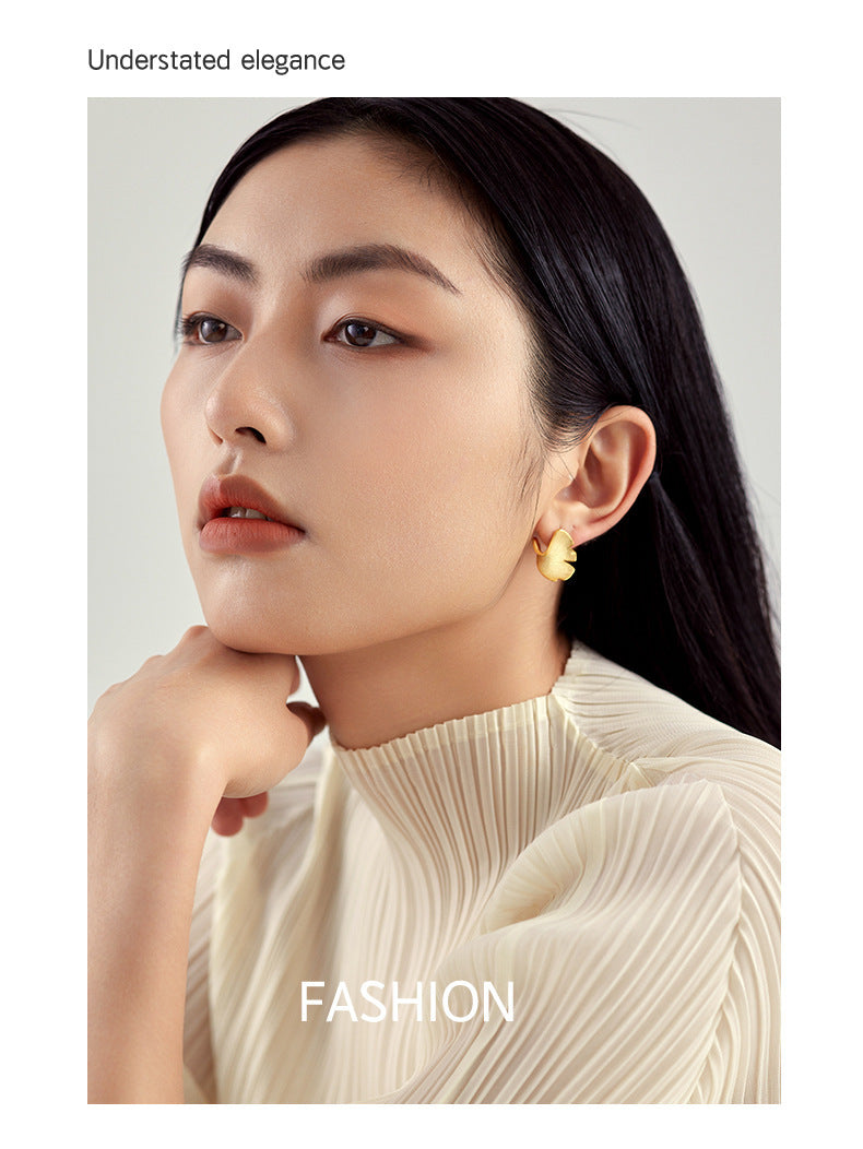 925 Sterling Silver Stud Earrings Earrings Female Plated 14k Gold Premium Sense Of Niche Design Ginkgo Biloba National Style Silver Jewellery Curren