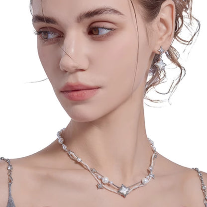 XINGX Series Light Luxury Woven Asterism Necklace High Sense Short Pearl Necklace Curren