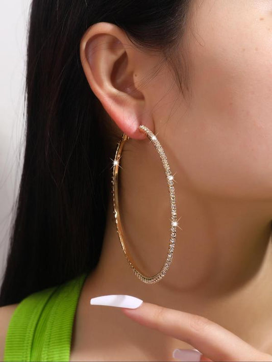 Minimalist Rhinestone Decorated Large Size Hoop Earrings