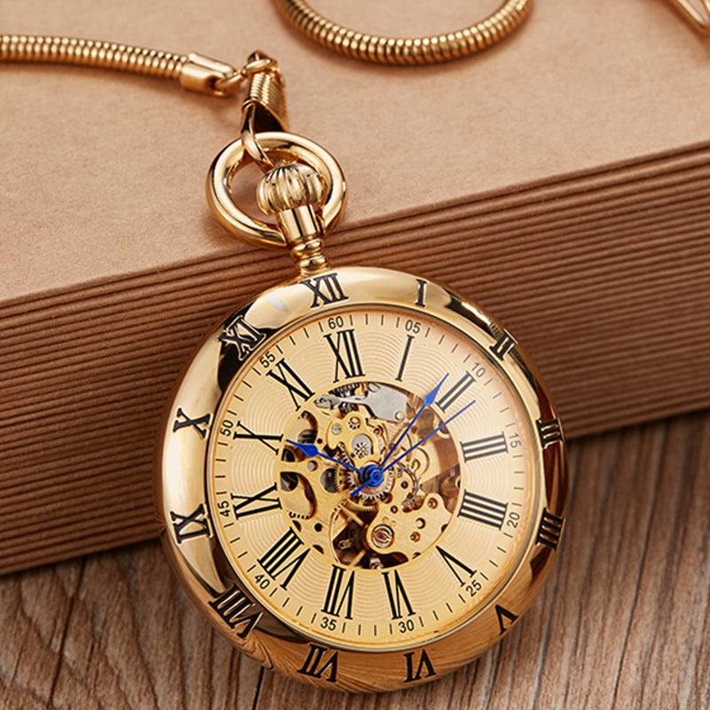 Creative Inside And Outside Roman Literal Snake Chain Automatic Mechanical Pocket Watch Antique Gift Mechanical Pocket Watch Curren