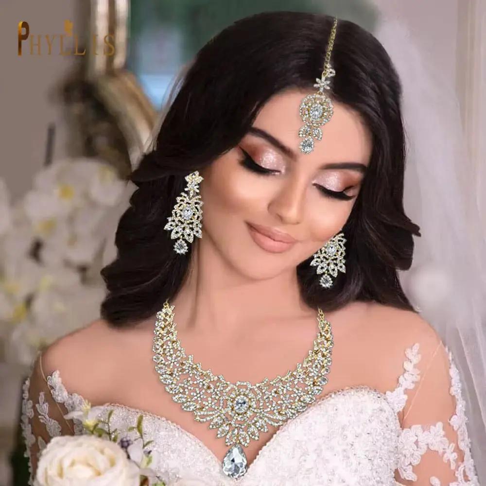 C30 Wedding Forehead Chain Necklace Earrings Set Dubai Jewelery 