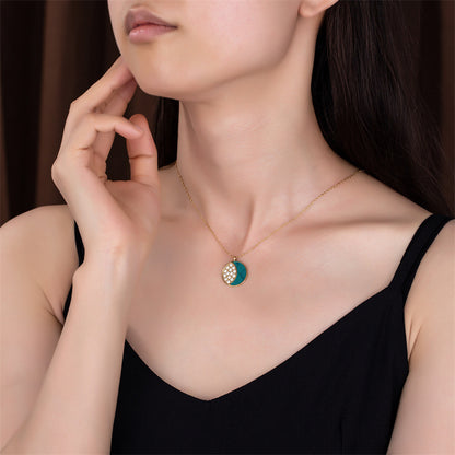 Fashion Turquoise Moon Styling Inset Zircon Gold Necklace Accessories Curren